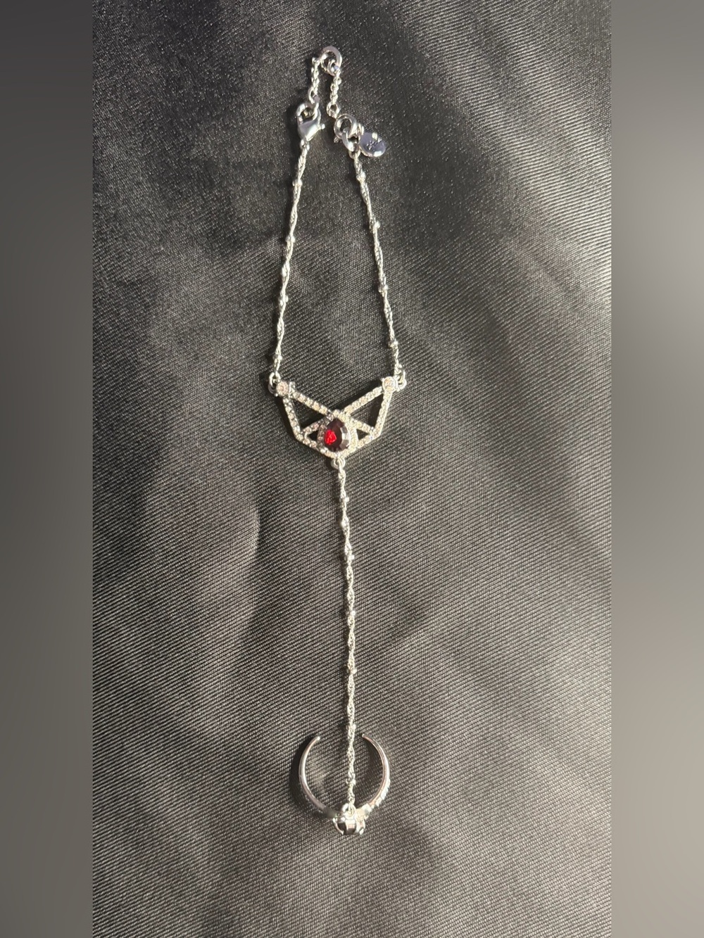 Chloe + Isabel Silver-tone Crescent Hand Chain with Red Stone